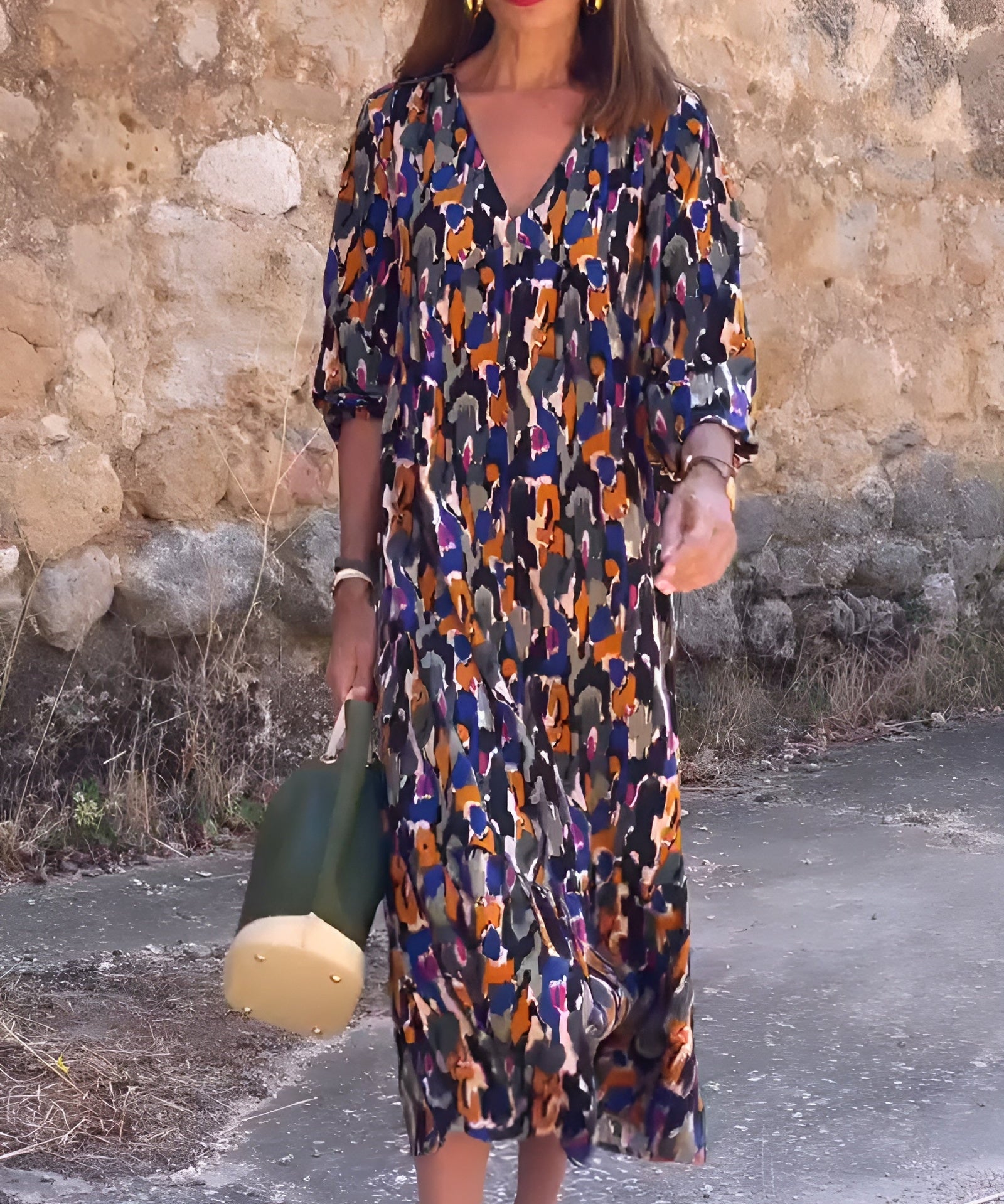 Nathalie – Robe col V imprimé rétro