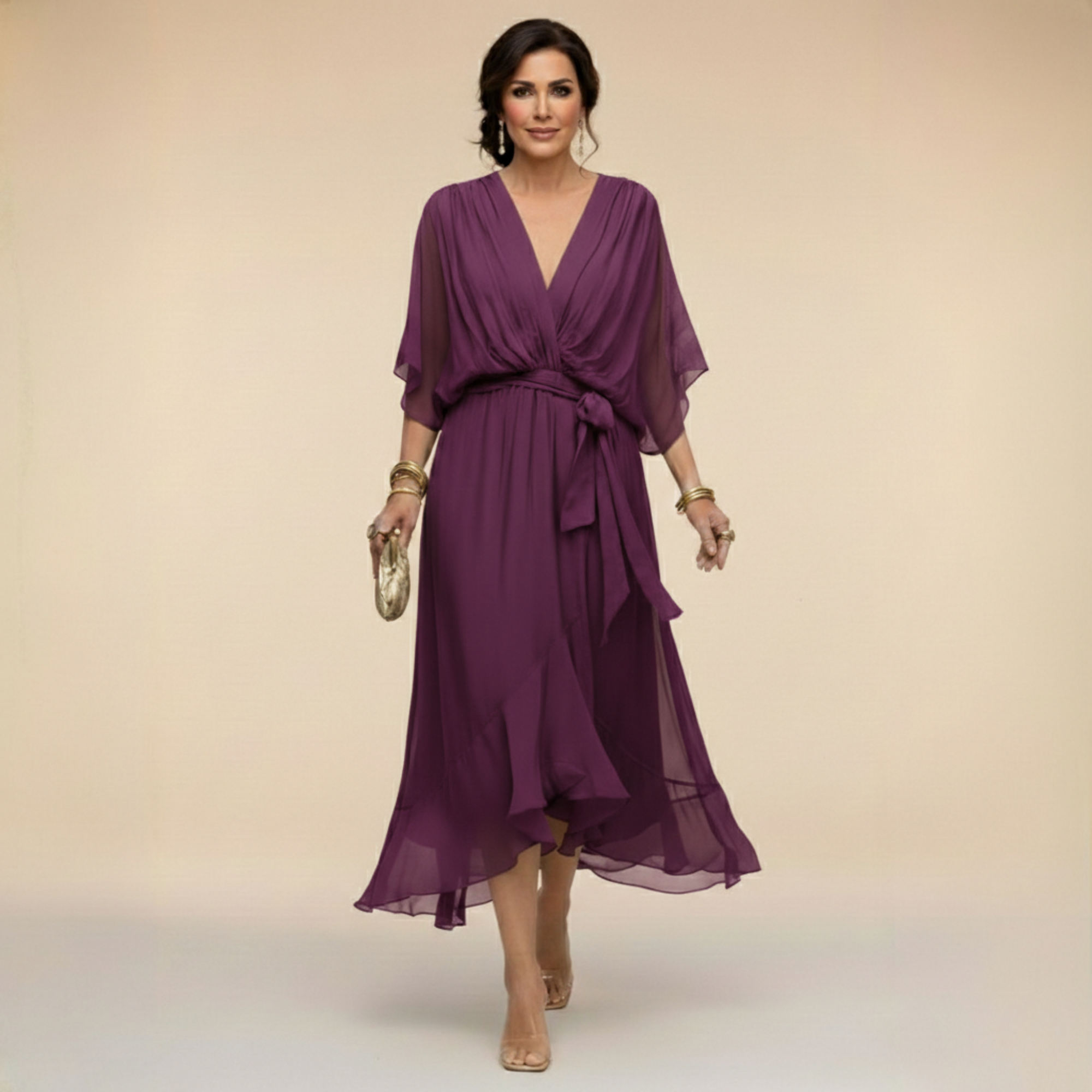 Monica | Chiffon haljina s V-izrezom
