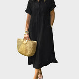 Prugasto košulja haljina s ukrasnim krilcima, gumbima i funkcionalnim džepovima