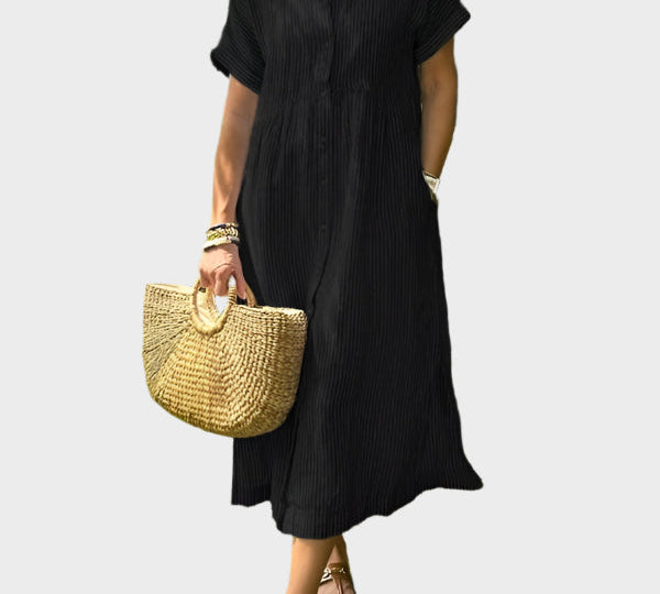 Prugasto košulja haljina s ukrasnim krilcima, gumbima i funkcionalnim džepovima