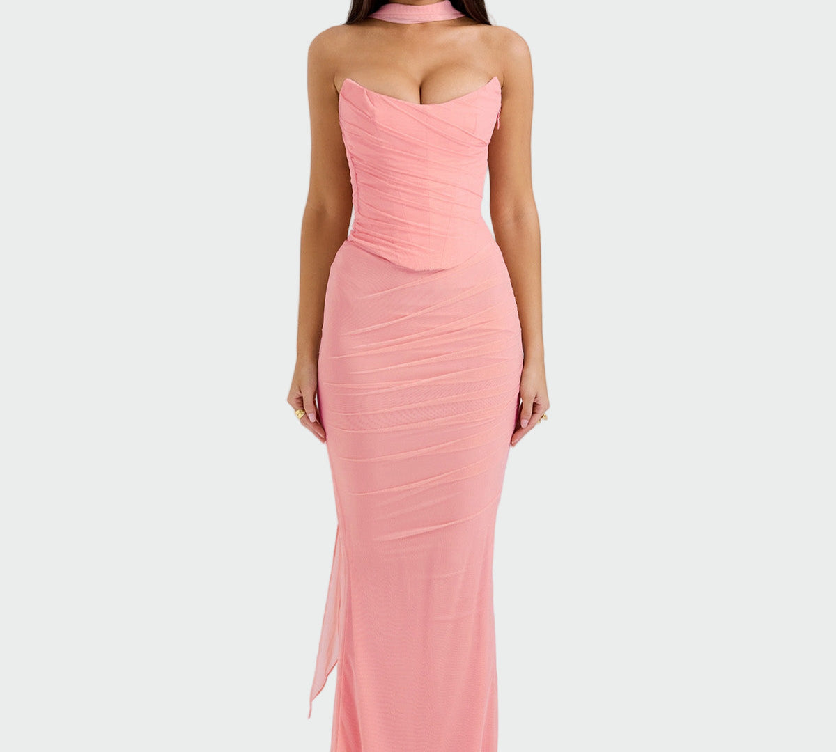 Lora | Duga drapirana haljina s ogrlicom-korsažom