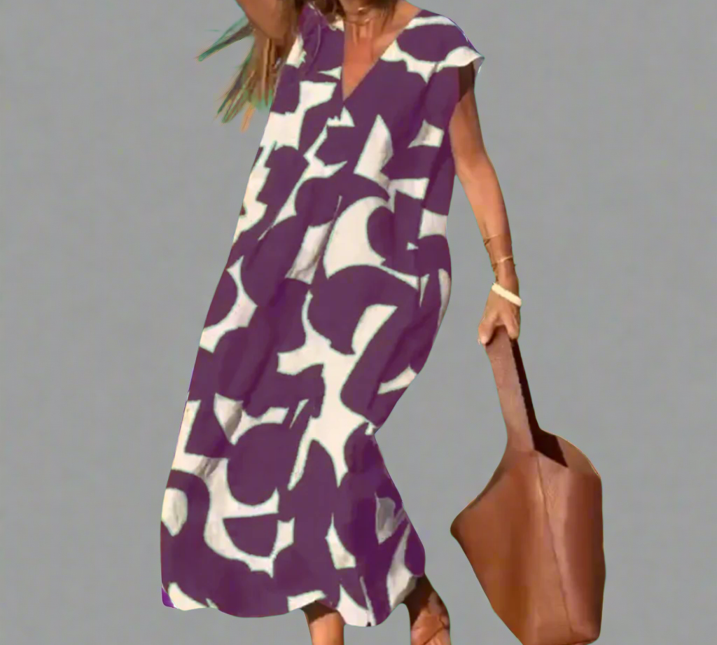 V haljina s otiskom od tkanine