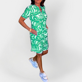 Srednje midi haljina s uzorkom i kratkim rukavima