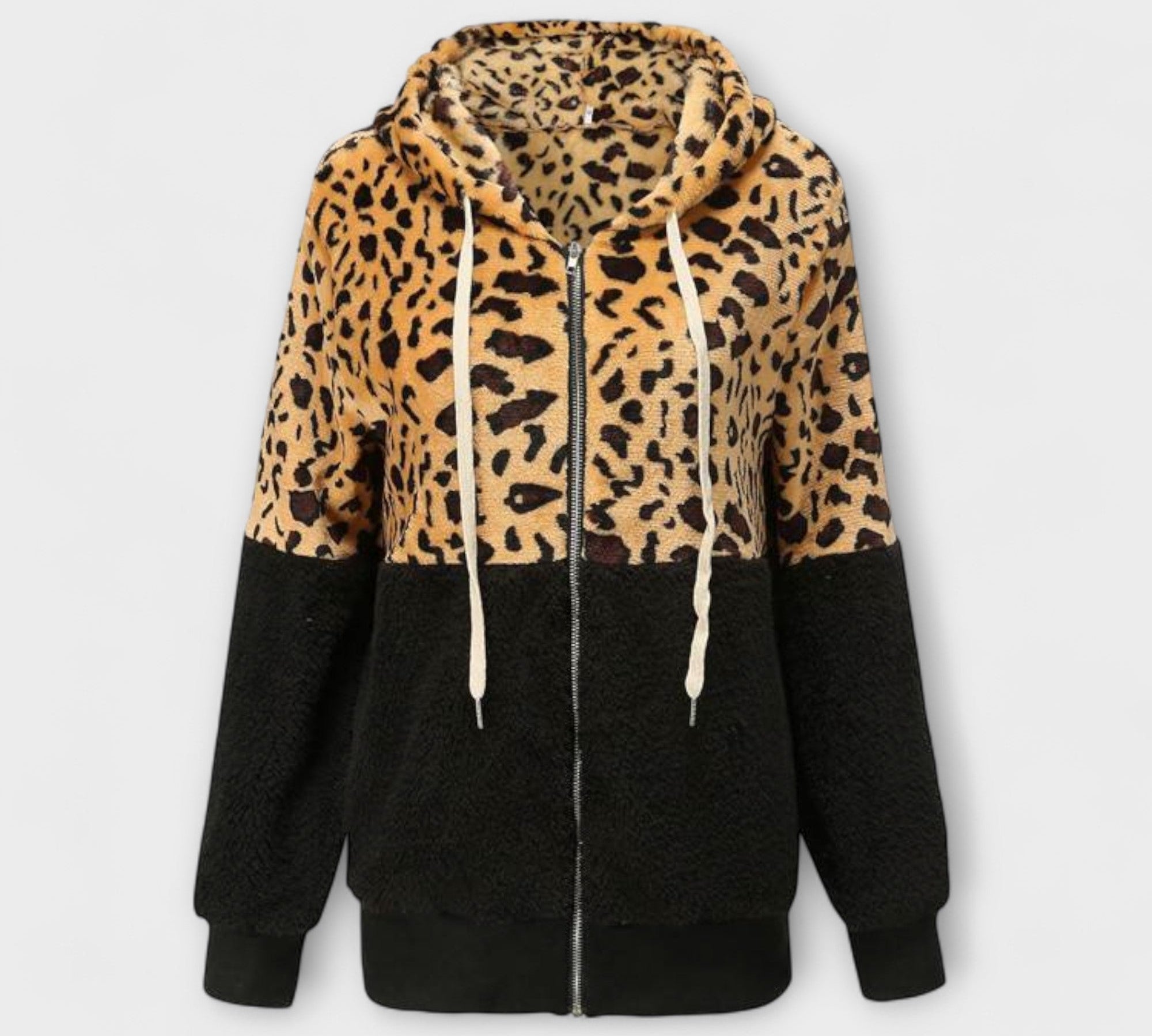 Lea - Flis dukserica s kapuljačom u leopard uzorku