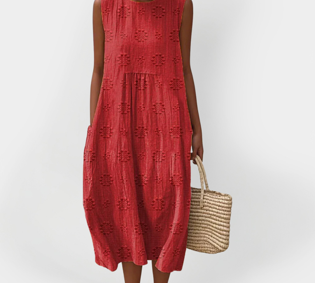 Elegantno pamučno brezrukavo haljina s džepovima