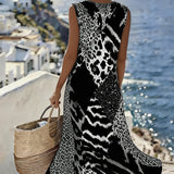 Wren™ | Ženska maksi haljina bez rukava s leopard patchwork printom
