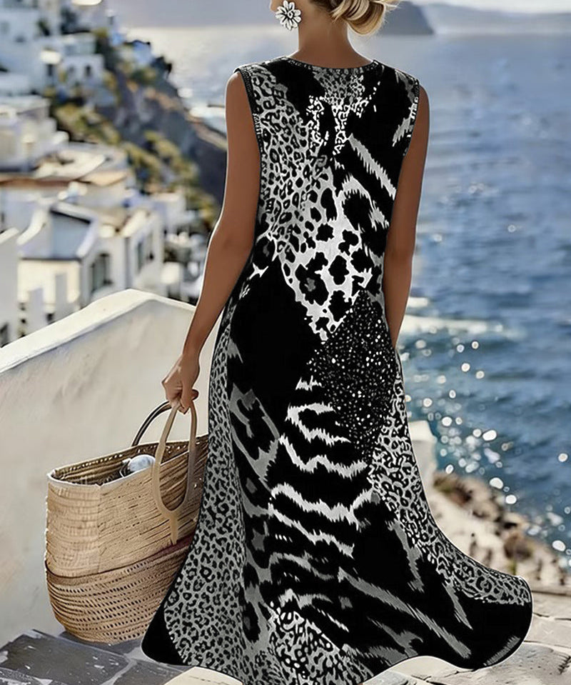 Wren™ | Ženska maksi haljina bez rukava s leopard patchwork printom
