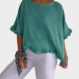 Prozračna Lanena Bluza s Šavovima i Volanima