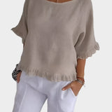 Prozračna Lanena Bluza s Šavovima i Volanima