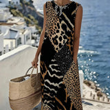 Wren™ | Ženska maksi haljina bez rukava s leopard patchwork printom