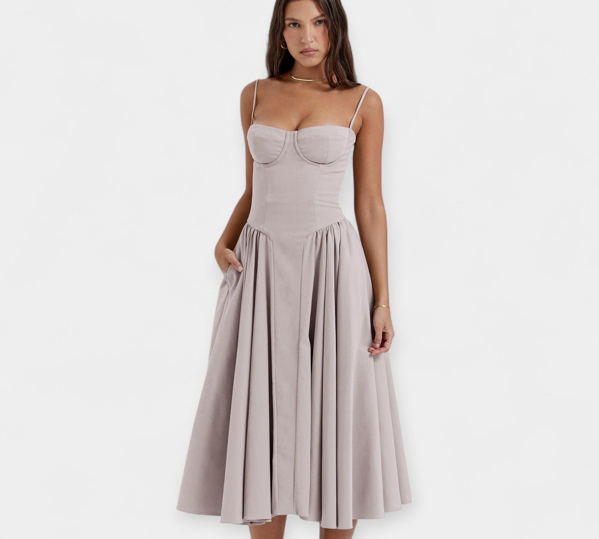 Retro midi haljina s tanka naramenica