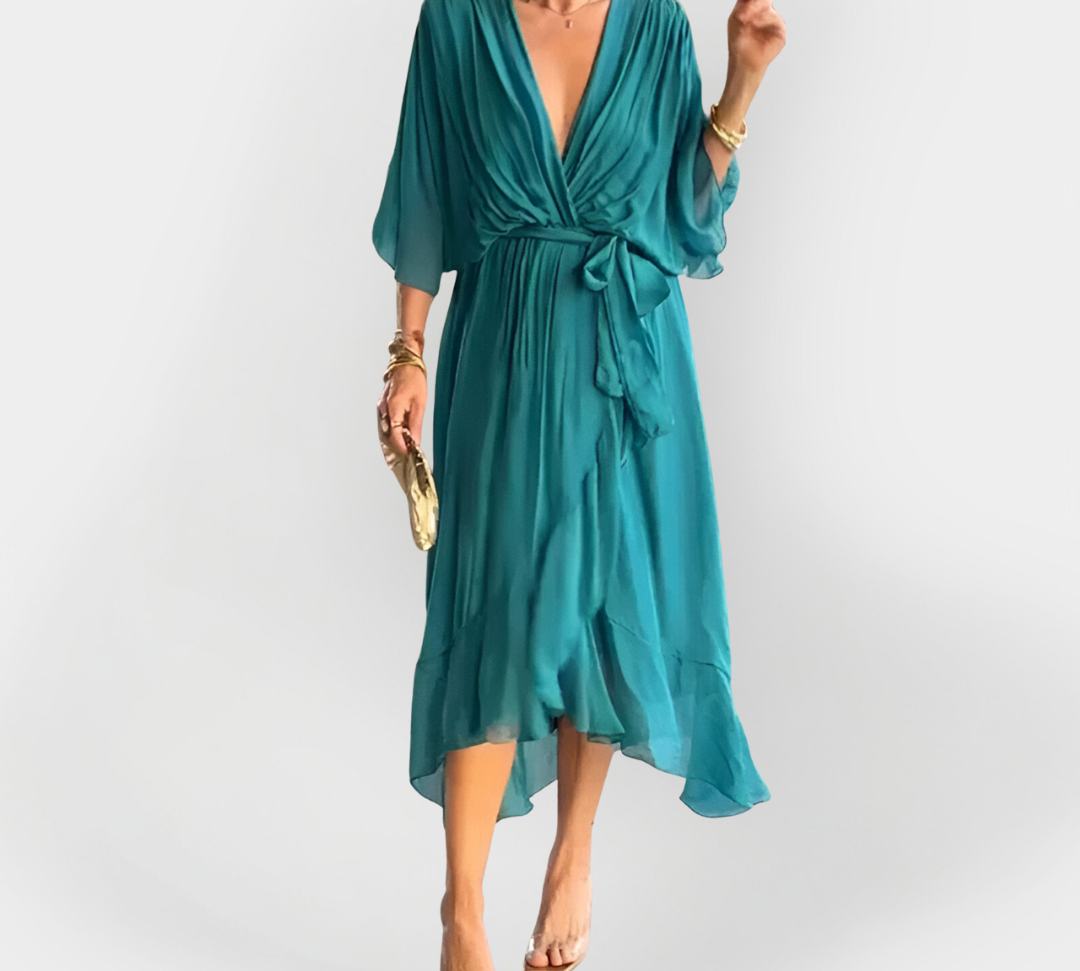 Svilena haljina s V-izrezom