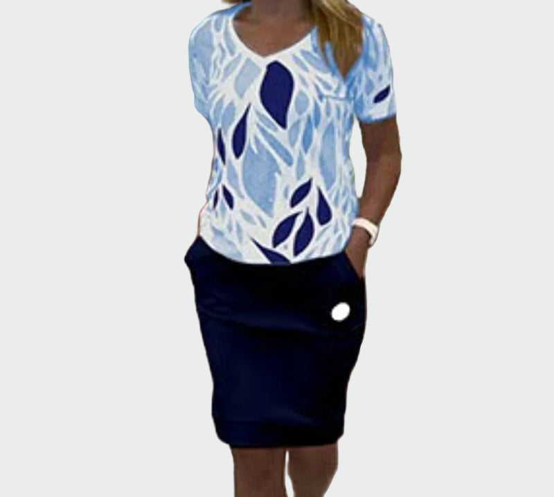 Set Top s Uzorkom i Elegantnom Suknjom