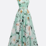 Julie | Svijetlozelena Cvjetna Chiffon Haljina na Jedno Rame