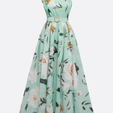 Julie | Svijetlozeleni Cvjetni Chiffon Haljina s Jednim Rame