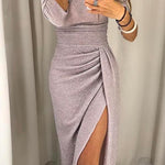 Elegantna off-shoulder gala haljina s elegantnim prorezom