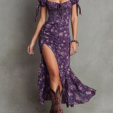Wendy | Boho cvjetna midi haljina s puf rukavima