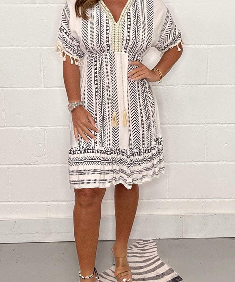 Gail - Vintage Boho Haljina s Etnickim Uzorkom