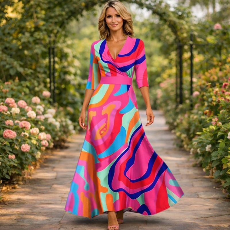 Fleur™ - Elegantna cvjetna haljina s V-izrezom