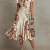 Margaret | Vintage Cvjetna Satin Midi Haljina