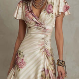 Margaret | Vintage Cvjetna Satin Midi Haljina