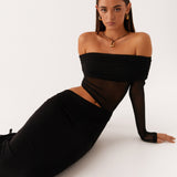 Mélina – Long Dress with Tulle Sleeves
