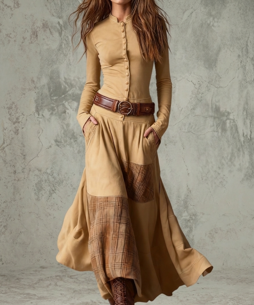 Sienna – Vintage Patchwork Button Maksi haljina