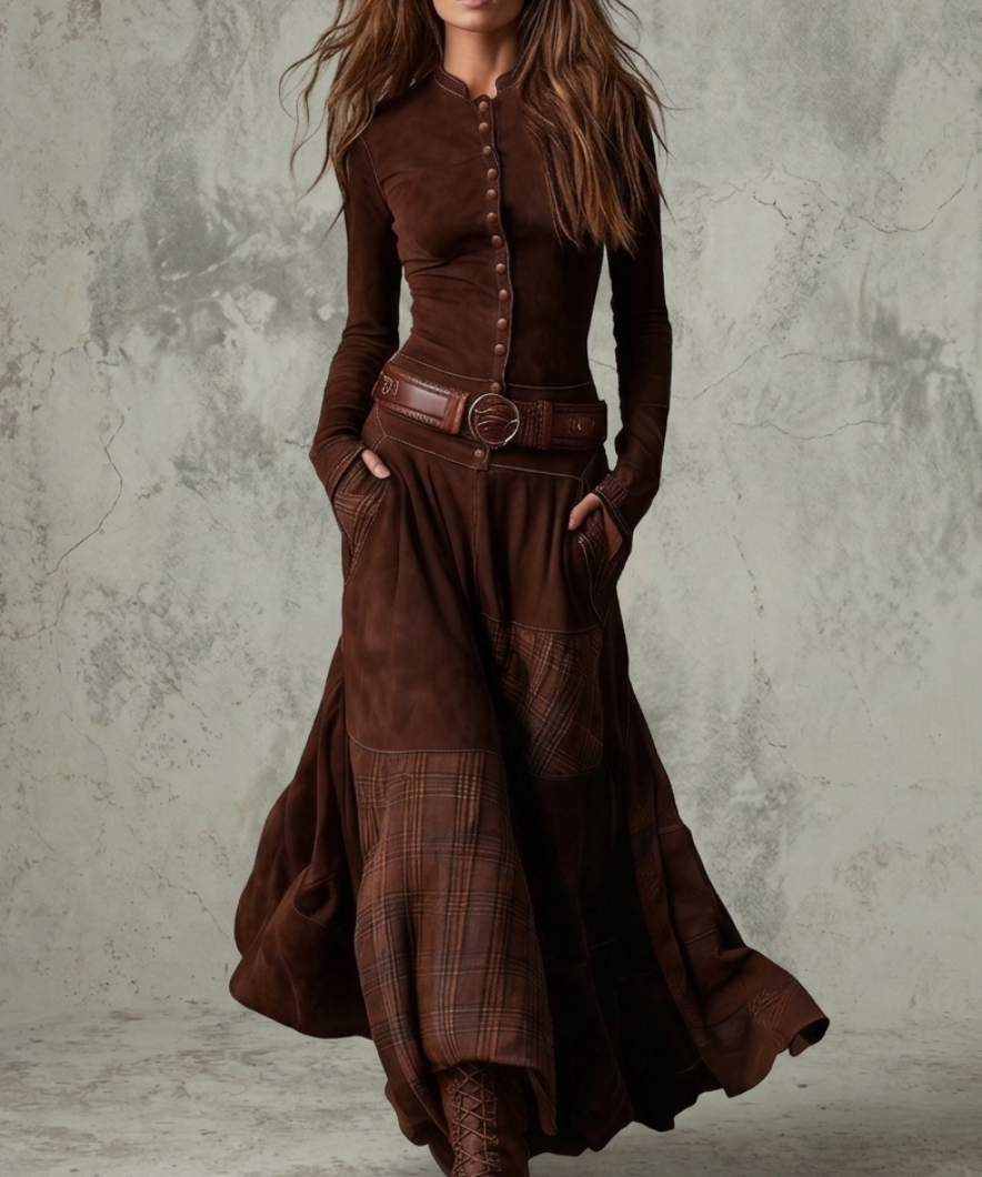 Sienna – Vintage Patchwork Button Maksi haljina