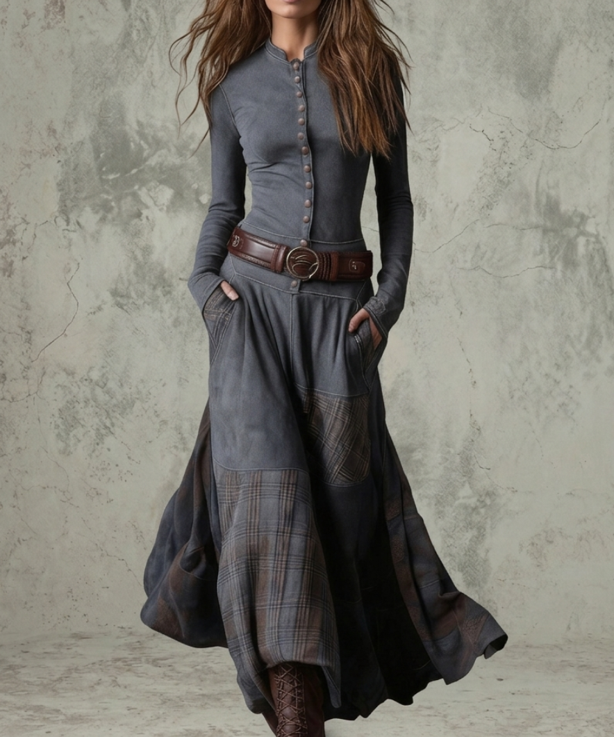 Sienna – Vintage Patchwork Button Maksi haljina