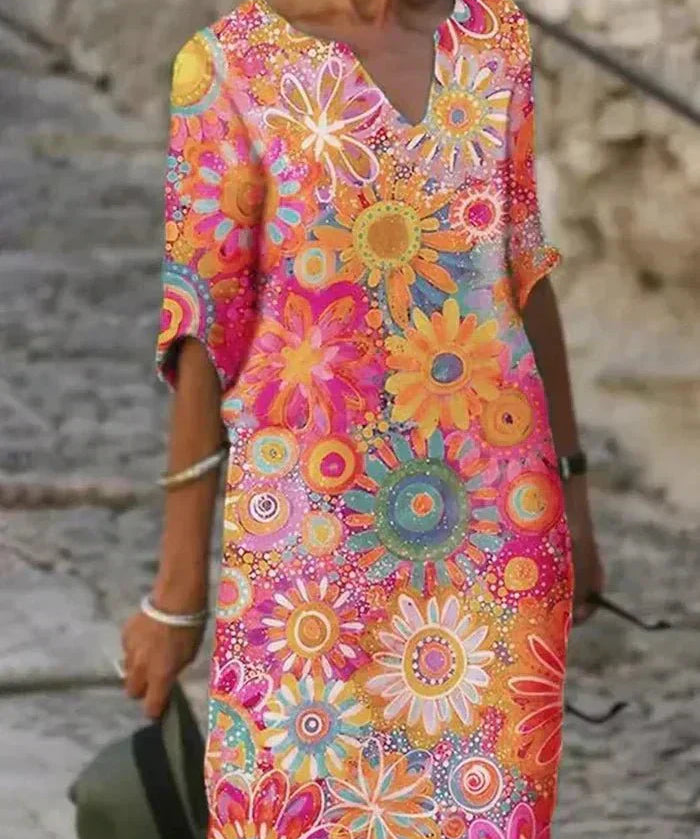 Evelyn | Vibrant Floral Midi Haljina