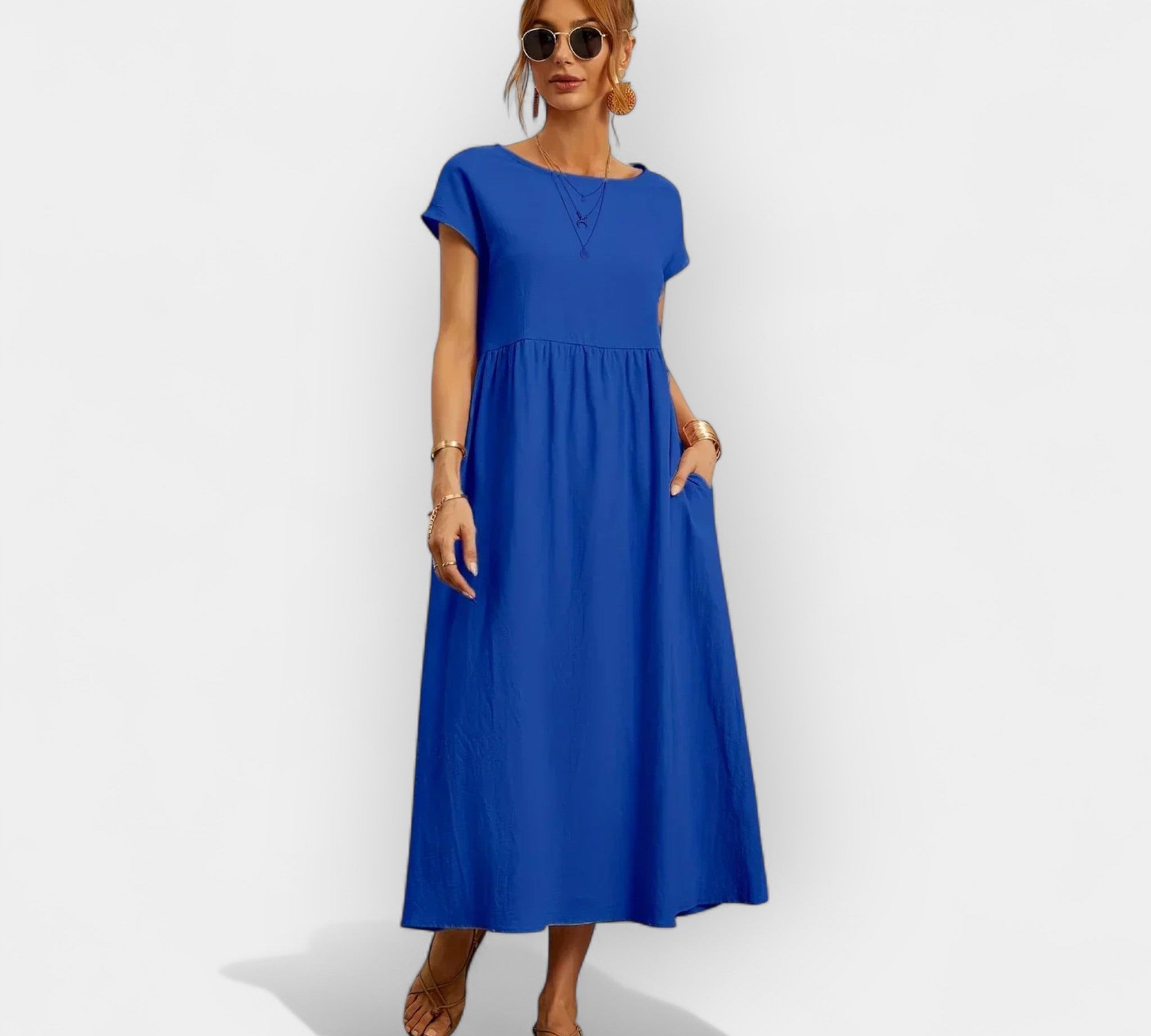 Lagano pamuk listo cvjetno haljina s džepovima