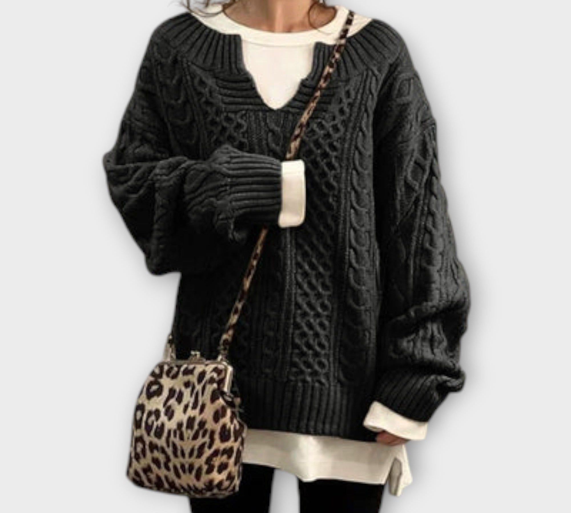 Lili - Preveliki pleteni pulover s uzorkom pletenice