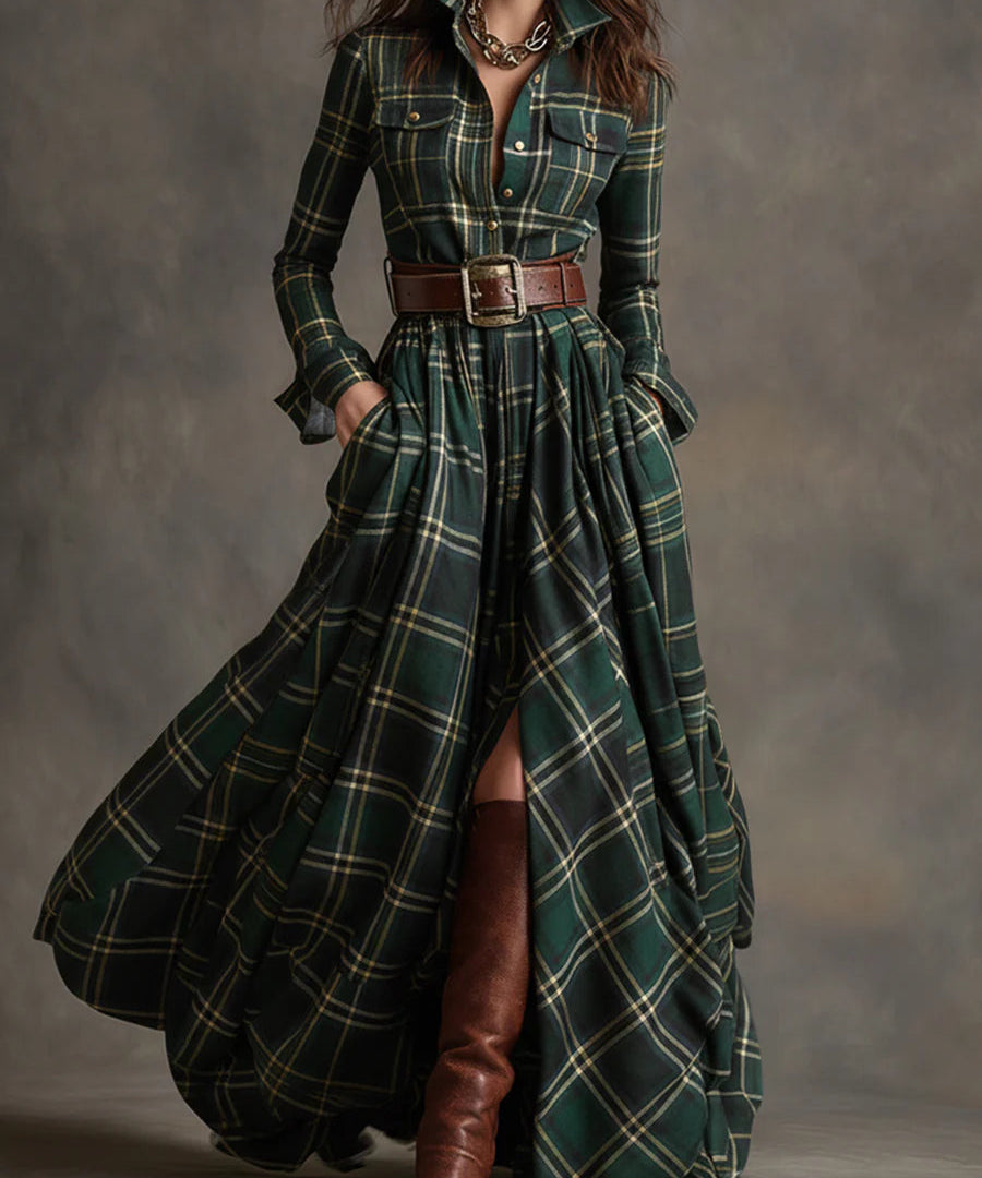 Rowan – Plaid Belted Maksi haljina