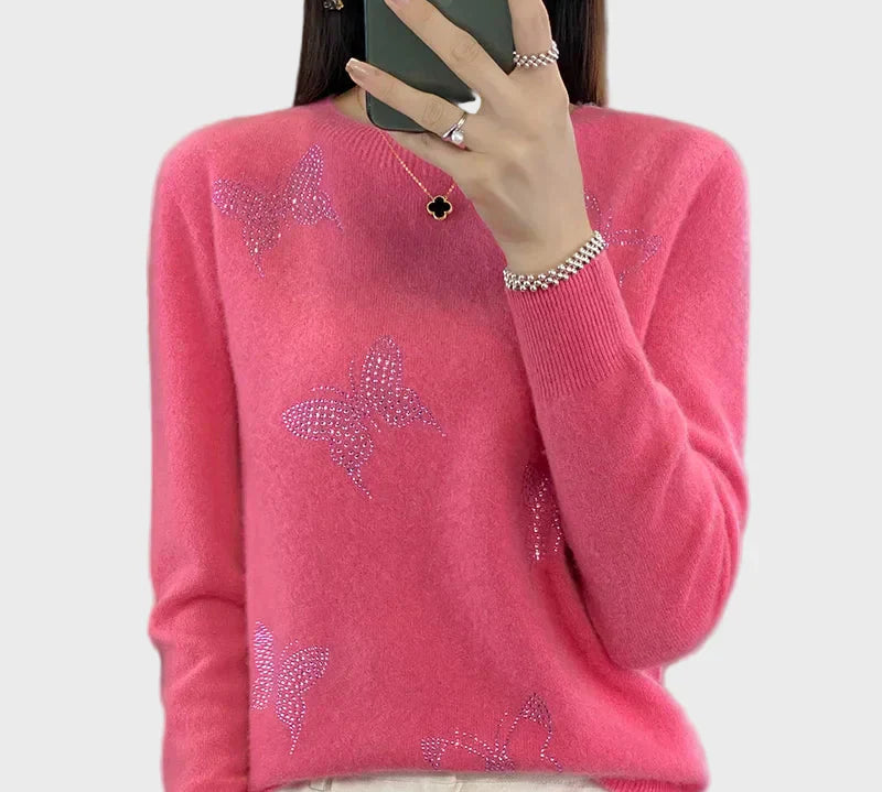 Pleteni Džemper s Uzorkom Leptira