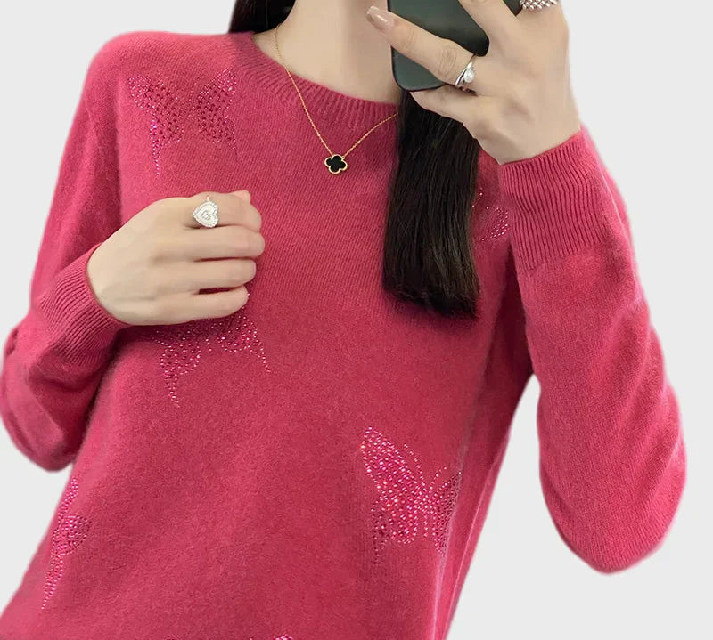 Pleteni Džemper s Uzorkom Leptira