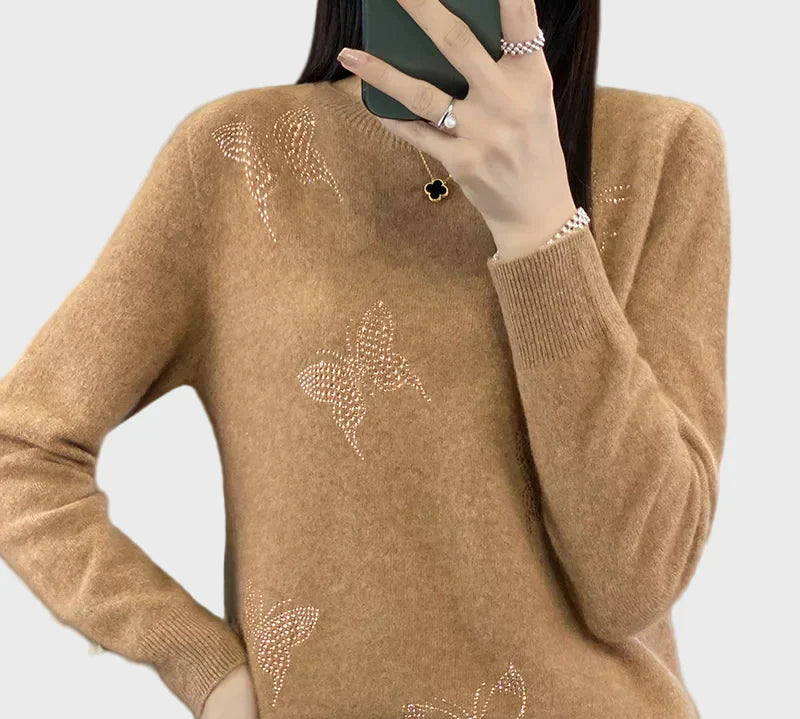 Pleteni Džemper s Uzorkom Leptira