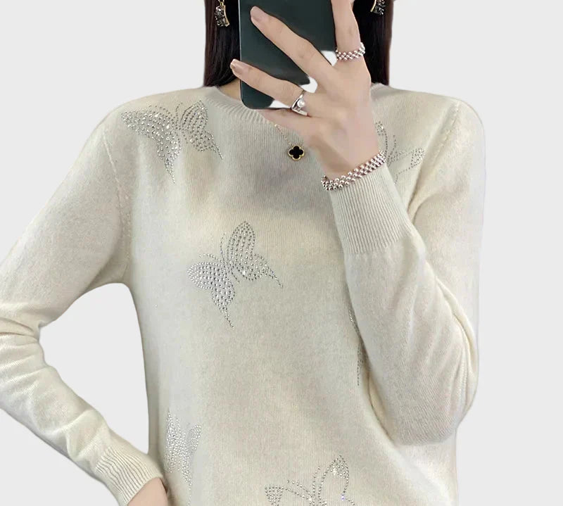 Pleteni Džemper s Uzorkom Leptira