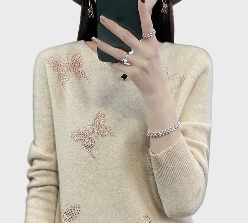 Pleteni Džemper s Uzorkom Leptira