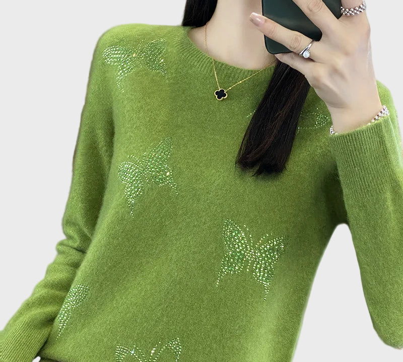 Pleteni Džemper s Uzorkom Leptira