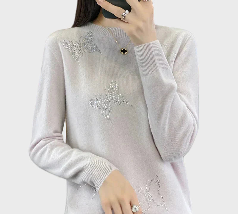 Pleteni Džemper s Uzorkom Leptira