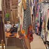 Rosalie - ležerna haljina s leopard i šarenim printom te dubokim V-izrezom