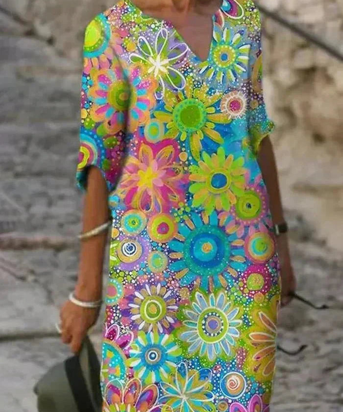 Evelyn | Vibrant Floral Midi Haljina
