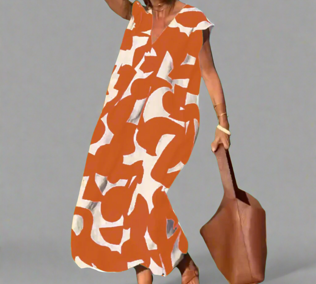 V haljina s otiskom od tkanine