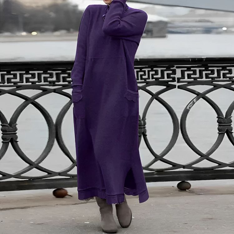 Mara Pletena Maxi Haljina – Udobna Duga Rukava Oversized Zimska Haljina