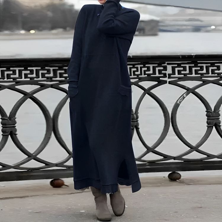 Mara Pletena Maxi Haljina – Udobna Duga Rukava Oversized Zimska Haljina