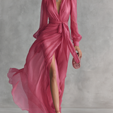 Beatrice | Elegantna Chiffon Haljina s V-izrezom i Povezom u Struku