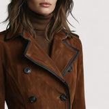 Siona™ | Dugački kaput s dvostrukim kopčanjem s detaljima od brušene kože i crnim rubovima