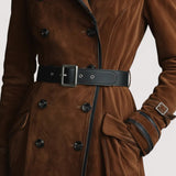 Siona™ | Dugački kaput s dvostrukim kopčanjem s detaljima od brušene kože i crnim rubovima