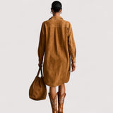 Isola™ | Opuštena midi haljina s ovratnikom na V-izrez i dugim rukavima s printom