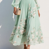 Gabriela ™ Midi haljina s cvjetnim plisiranjem od tila s V izrezom u svijetlozelenoj boji